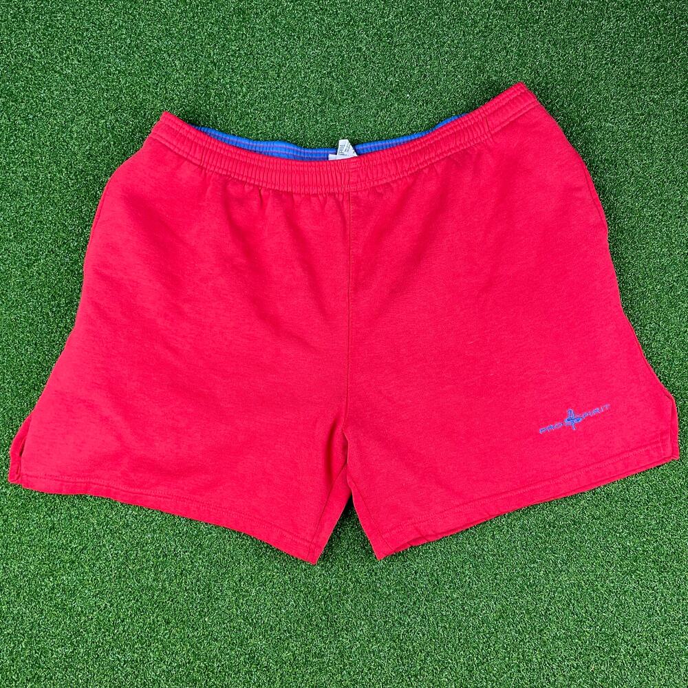 Vintage 90s ProSpirit Red Fleece Embroidered Pull On Sweat Shorts Sz L